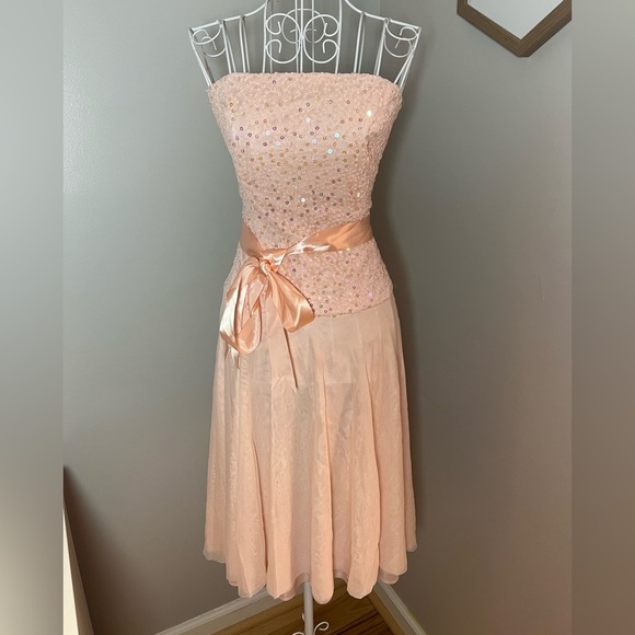 Caché Y2K Pink Sequin Drop Waist Strapless Dress Size Small Fairycore Princess - Picture 1 of 5